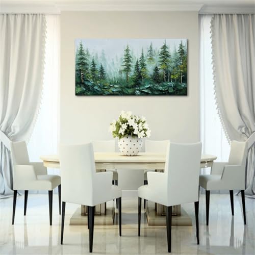 Alenoss Hand Painted 3D Abstract Oil Painting, Green Forest Wall Art | Landscape Textured Canvas Wall Art For Living Room Bedroom - color: AL-B101