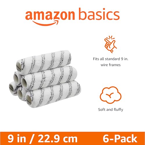 Amazon Basics Microfiber Paint Roller Covers for Painting Walls, Smooth Finish, Washable, 9" x 3/8", 6-Pack - size: 6 Pack