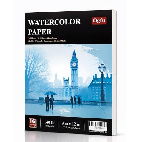 Ogfu Watercolor Paper Pad, 9"x12" Water Color Paper, 140lb/300gsm - color: Black, size: 9"X12" (Pack of 1) Pad