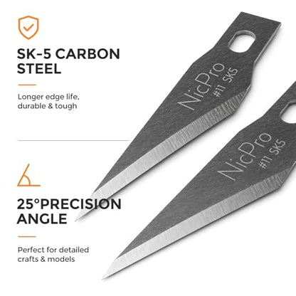 Nicpro 120 PCS #11 Hobby Blades Refill Set, SK-5 High Carbon Steel Utility Art Blades Replacement with Storage Case for Craft, Hobby, Scrapbooking,Cutting, Carving,Stencil - size: #11
