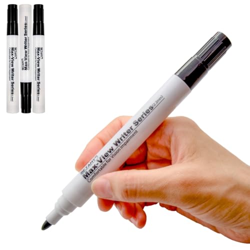 (Bullet Tip-2.2mm,PACK of 3,Black Water-Based ink) Max-View Writer Bold Writing Pen, Low Vision Assistive Writing Tool for Visual Impairment,Odorless,Non-Toxic,No Oil,Alcohol Free