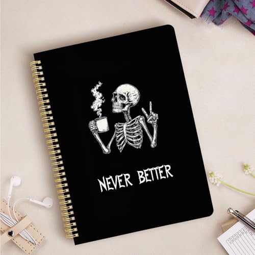 Cute Spiral Notebook journal A4 Aesthetic Pretty Design for Women Girls Kawaii with Pocket, 8.5 x 11 inch, Lined, Skeleton - color: Coffee Skeleton, style: Lined