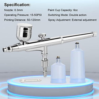 0.3mm Dual Action Airbrush Kit with 6/20/40CC Cups Paint Spray Gun