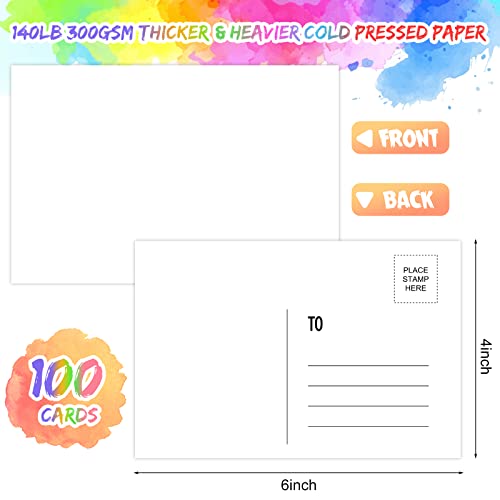 Sabary 100 Pcs Watercolor Postcards, 4 x 6 Inch Watercolor Paper Postcards Blank 140lb/300gsm White Cardstock Notecards for Paint, Artwork, DIY, Mailing, Invitations, Greeting Cards(Right Angle) - style: Right Angle
