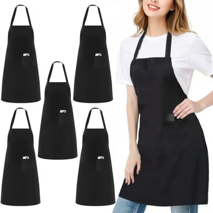Chef Apron with Pocket for Men Women Server Butcher Work, 5 Pack - color: Black