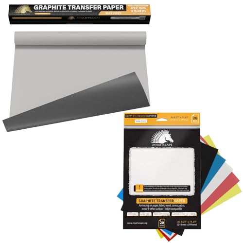 MyArtscape Graphite Transfer Paper Roll 17" x30ft & 20 Mixed Sheets Bundle, Wax-Free, Erasable, Smudge-Free, Ideal for Drawing, Tracing, Arts & Crafts – Precise, Durable, Premium Supplies