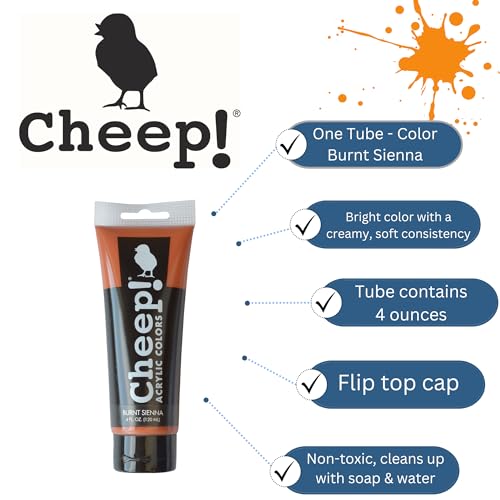 Cheep! Acrylic Paints, 4 oz. Tube - Burnt Sienna, Perfect for Artists - Quality Acrylic Paint Heavy Body Paint Artist and Student - color: Burnt Sienna
