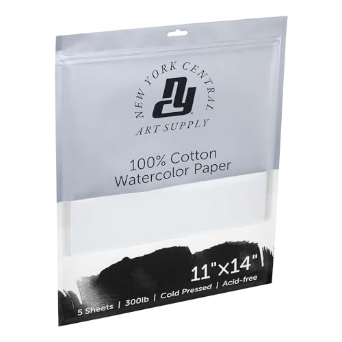 New York Central Watercolor Paper - 11x14-5 Packs of 5-25 Sheets Total - 300 lb. Cold Press - 100% Cotton, Acid-Free, Archival Quality, Bright White Watercolor Paper Pad for Wet & Dry Media - size: 11x14"