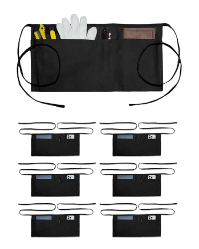 Canvas Work Waist Apron with 3 Pocket - color: 7 Pack Black Waist Apron