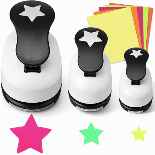 CHENGU 3 Pack Star Hole Punch 2"/1"/0.6", Black | Paper Craft Cutters for Card Making, Shape Punches for Scrapbooking, Includes 10 Sheets Stickers, Photo Album DIY Projects - color: Black and White, style: Star