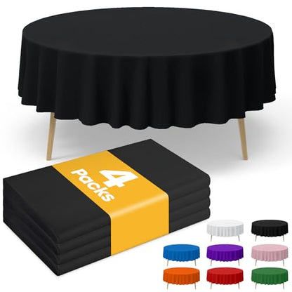 Niuara Black Plastic Table Cloth Disposable, 4 Pack, 84 in | Round, Table Covers, Holiday Parties, Gatherings - color: Black, size: 84" Round - 4 Packs
