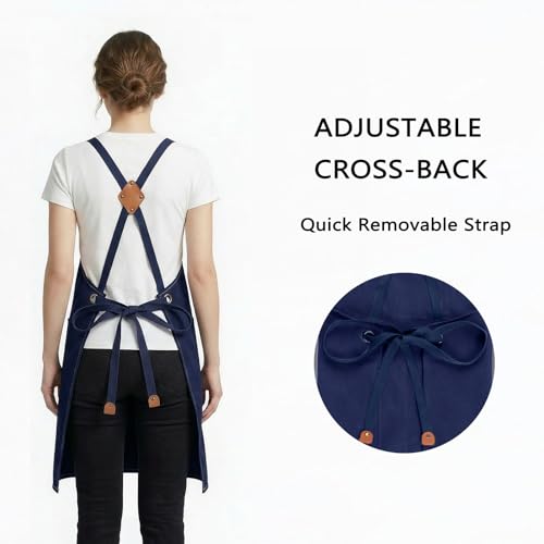 ZOMAO Chef Apron for Women Men with Large Pockets, Cotton Canvas Cross Back Waterproof Work Aprons for Kitchen Cooking Bib - color: Blue