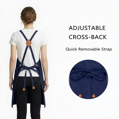 ZOMAO Chef Apron for Women Men with Large Pockets, Cotton Canvas Cross Back Waterproof Work Aprons for Kitchen Cooking Bib - color: Blue