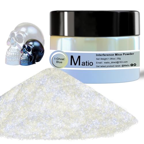Matio Interference Mica Powder, 1.06oz/ 30g Ghost Blue Chrome Powder | Pearlescent Effect Color Shift Pigment for Epoxy Resin Shimmer, Nail Polish,Soap Dye,Candle Making,Paint - color: Ghost Blue