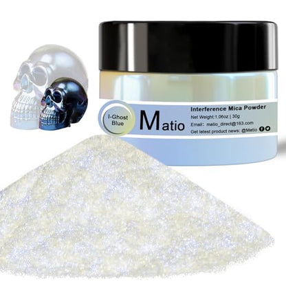 Matio Interference Mica Powder, 1.06oz/ 30g Ghost Blue Chrome Powder | Pearlescent Effect Color Shift Pigment for Epoxy Resin Shimmer, Nail Polish,Soap Dye,Candle Making,Paint - color: Ghost Blue