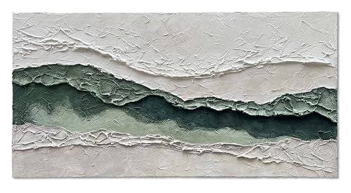 Art Hand-Painted White and Green Texture Abstract Oil Painting 24x48-inch Canvas Painting for Home and Office Wall Decoration Art - color: Yi116