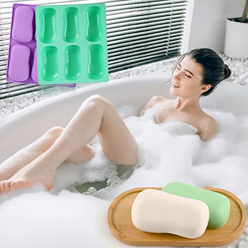 Sakolla 2 Pack 6 Cavity DIY Silicone Soap Molds Classical Handmade Silicone Molds for Bath Bombs, Craft Soap Making Supplies - color: Oval/Green & Purple