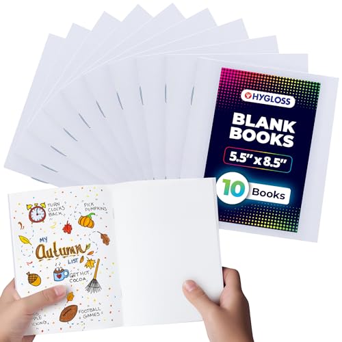 Hygloss Blank Books - Bulk 10 Pack – 5.5" x 8.5" A5 White Paperback Blank Book for Kids to Write Stories, Doodle, Arts & Crafts – Plain Drawing Sketchbook, Unlined Journal, Notebook Without Lines - color: White, style: 10 Books