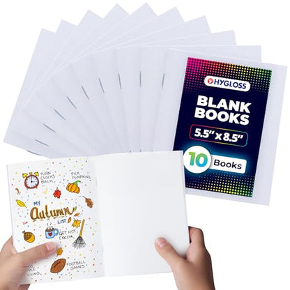 Hygloss Blank Books - Bulk 10 Pack – 5.5" x 8.5" A5 White Paperback Blank Book for Kids to Write Stories, Doodle, Arts & Crafts – Plain Drawing Sketchbook, Unlined Journal, Notebook Without Lines - color: White, style: 10 Books