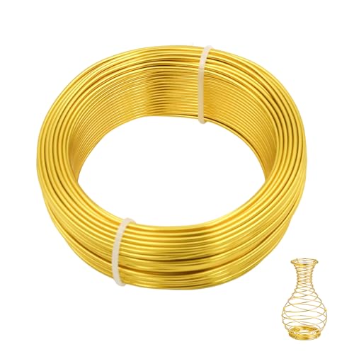 15 Gauge Aluminum Craft Wire, 98FT 1.5mm Gold Bendable Metal Wire | Anodized Jewelry Wire for Crafts, Jewelry Making, Floral Arranging, Sculpting, Armature, Bonsai, Wire Wrapping, Lightweight - size: 15, style: Gold