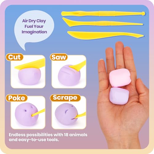 Air Dry Clay Kits,18 Animals Modeling Magic Clay for Kids, DIY Model Magic Clays,18 Set Molding Clays, Ultra Light, Soft & Non-Sticky, Arts and Crafts Gift for Kids