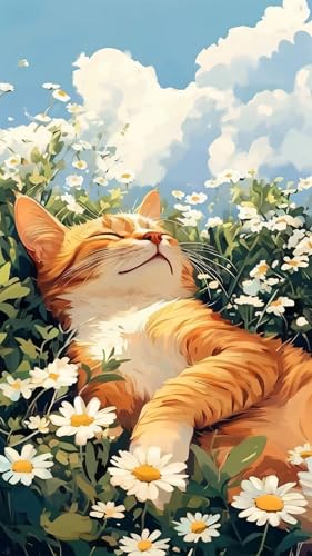 ARTGOTO Large Paint by Numbers for Adults Orange Cat in Daisy Field | 15.7x27.5inch/40x70cm Paint by Number Kit on Canvas, Cute Cat Acrylic Painting Set with Brushes & Instructions, No Frame - color: PBN045