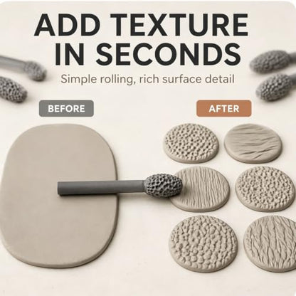 Clay Texture Roller for Art Projects,5/9/18pcs Modeling Pattern Rollers Kit, Single Head/Double Head, Roller Stick, Clay Bead Roller,Clay Texture Tools for Art (Single Head 9pcs+Pottery Tools 9pcs) - color: Single Head 9pcs+Pottery Tools 9pcs