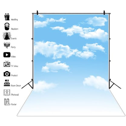 5x7ft Blue Sky and White Clouds Backdrop for Photography Vinyl Material | Clear Sky Photo Background Banner Airplane Theme Baby Newborn Birthday Cake Table Party Decorations Kid Portrait Studio Props - size: 5x7ft