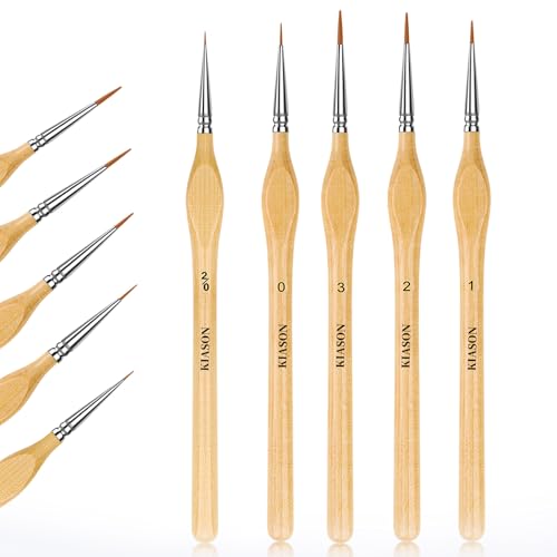 5PC Miniature Detail Paint Brushes Set for Fine Detailing, Wood - color: Wood, size: 5
