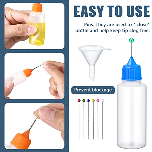 Baderke 12 Pcs Precision Tip Applicator Bottles 20 ml Needle Fine Tip Squeeze Glue Applicator Bottle with 5 Pcs Mini Funnel 15 Pcs Pin for Alcohol Ink DIY Quilling Craft Acrylic Painting