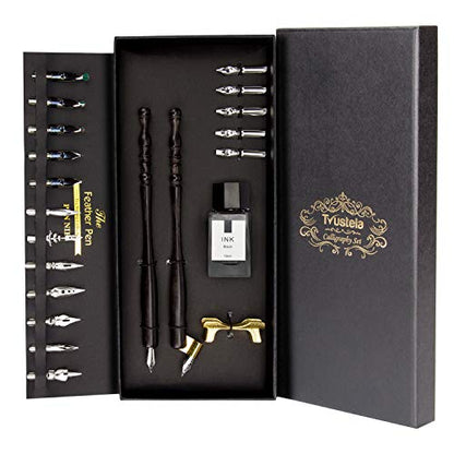 Calligraphy Set for Beginners, Dip Pen Set with 19 Nibs, Oblique Pen Holder, Wooden Pen Set