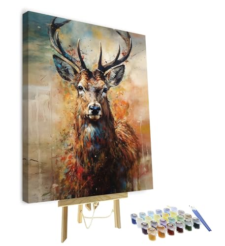 TUMOVO Paint by Numbers for Adults, Deer Adult Paint by Number Kits On Canvas Woodland Animals Paint-by-Number Kits Acrylic Oil Painting for Adults Kids Paint by Number Kit, 16"x20"(Framed) - color: Deer(Framed)