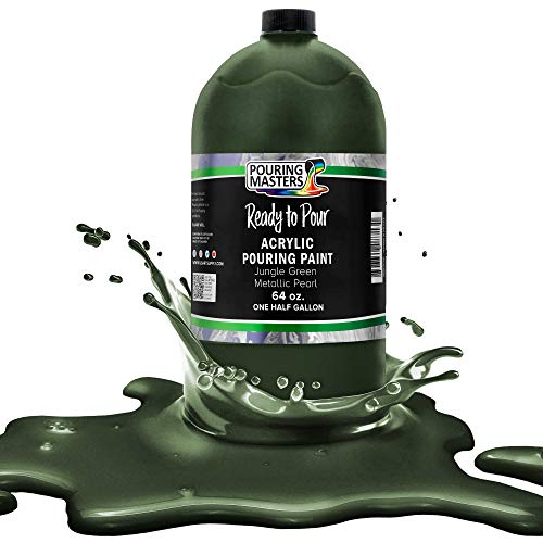 Pouring Masters Jungle Green Metallic Pearl Ready to Pour Acrylic Pouring Paint - Premium 64-Ounce Pre-Mixed Fluid Acrylic Paint - Fluid Art Supplies for Canvas, Wood, Paper, Tile & Rocks | Ready to Pour, Premium Pre-Mixed Fluid Acrylic Paint - Fluid Art