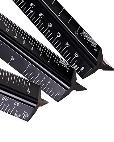 Architectural Scale Ruler 3 Pack Aluminum Triangular Ruler 12 Inch Imperial Metal Scale Ruler for Blueprint Drafting Ruler for Architect, Civil Engineer, Draftsman - size: Architect 3 Packs