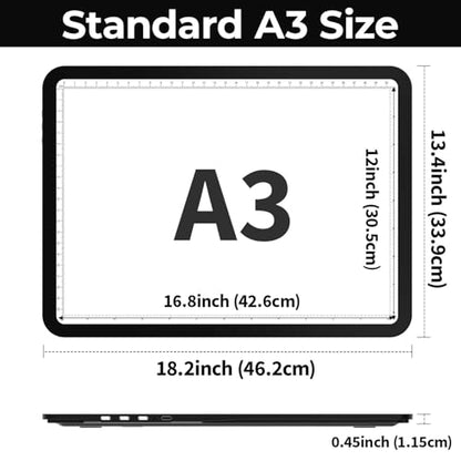 Zocelight Rechargeable A3 Light Board with Built-in Stand & Bag,Super Bright Magnetic Light Box for Tracing,Wireless Light Pad for Diamond Painting,Side Buttons,LED Light Table for Drawing,Sketching - size: A3 with Stand & Bag