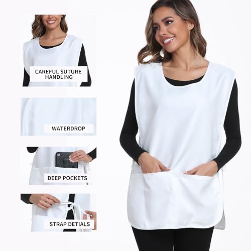 Unisex Cobbler Apron with 3 Deep Pockets, Smock Vest Apron | Multiple colors available, Blank No-Logo, Adjustable Drawstring & Side Ties, Applicable for Cooking, Kitchen,Garden, Cleaning - color: 7 Pack - White