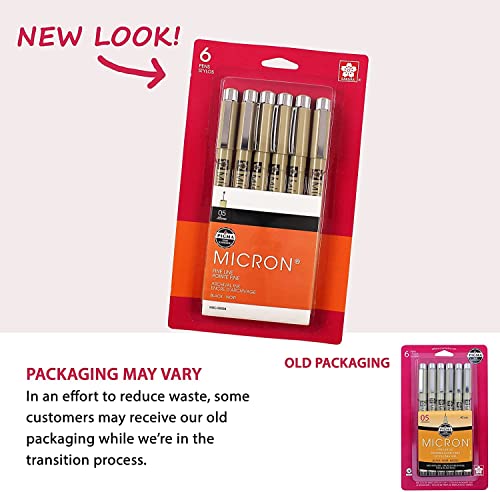 SAKURA Pigma Micron Fineliner Pens, Black, 05 Point, 0.45 mm, 6 Pack - style: Micron 05