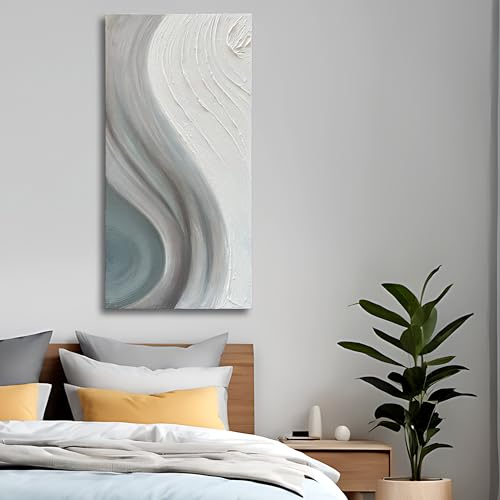 Art Hand-Painted White and Grey Gradient Texture Abstract Oil Painting, 48x24-inch Vertical Canvas Painting, Home and Office Wall Decoration Art - color: Yi114