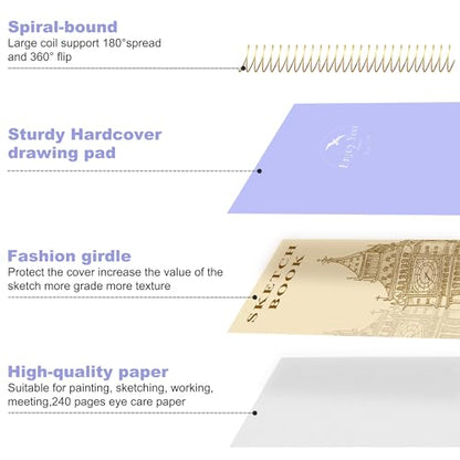 FLYING EAGLE Hardcover Sketchbook for Drawing 8.5 x 11 Spiral Sketch Book for Adults Women Kids with 100gsm 68lb 120 Sheets Premium Paper Sketch Pad for Drawing Books Notebook Art Supplies, Purple | 120 Sheets, 100gsm 68lb, Purple Large Spiral Bound Sketc