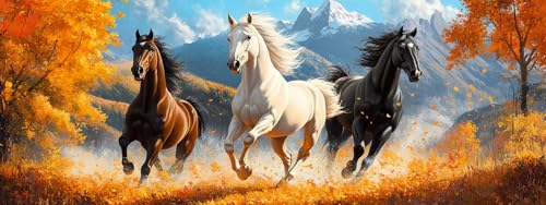 Bimkole Large Diamond Art Kits for Adults Horse, Full Drill 5D DIY Rhinestone Embroidery Set Paint with Diamonds Art Animals by Number Kits Cross Stitch Home Wall Craft Decoration 31.5x11.81 Inch - color: Autumn horse