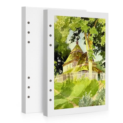 Lightwish Watercolor Paper Bulk Refillable, 100% Cotton Hot Press 300gsm/140lb, 2 Pack, Total 40 Sheets Hole-Punched Replaceable Paper for Artists, Adults, Students,6.69 * 3.94 Inches