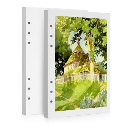 Lightwish Watercolor Paper Bulk Refillable, 100% Cotton Hot Press 300gsm/140lb, 2 Pack, Total 40 Sheets Hole-Punched Replaceable Paper for Artists, Adults, Students,6.69 * 3.94 Inches