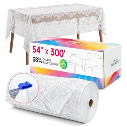 Plastic Table Cloth Disposable, 54In X 300Ft Lace Table Cover Roll | Plastic Table Cloth Roll, Thicker Plastic Table Cloth Disposable for Banquet, Catering Team, Display Table（LaceHeavy） - color: Laceheavy, size: 54" x 3600" (Rectangular)