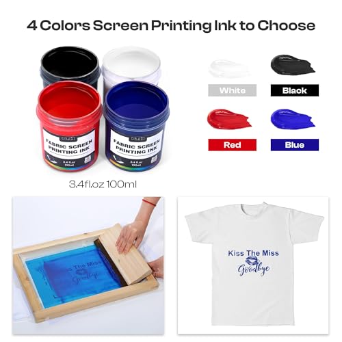 Caydo 51PCS All-in-One Screen Printing Kit with 50W LED UV Screen Printing Light, 4 Colors Screen Printing Ink, Photo Emulsion, Screen Printing Frames - size: 51PCS