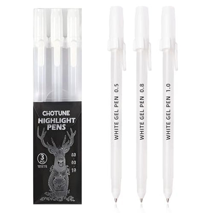 White Gel Pens, 3 Tip Sizes Pack White Ink Pen | Fine 0.5mm/Medium 0.8mm/Bold 1.0mm, For Art, Journaling, Drawing, Black Paper, Holiday Gifts & DIY Projects, DIY