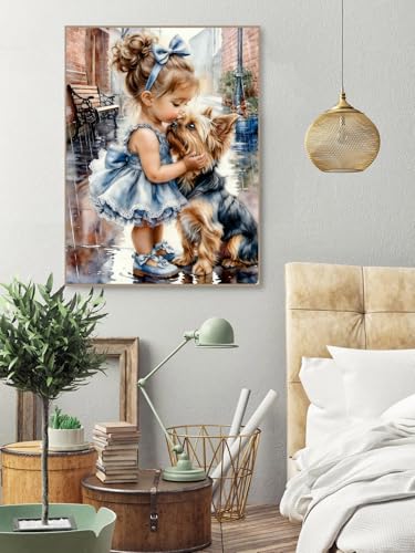 askkqtx Girl and Dog Diamond Art Kits for Adults 12x16 Inch - color: G9567