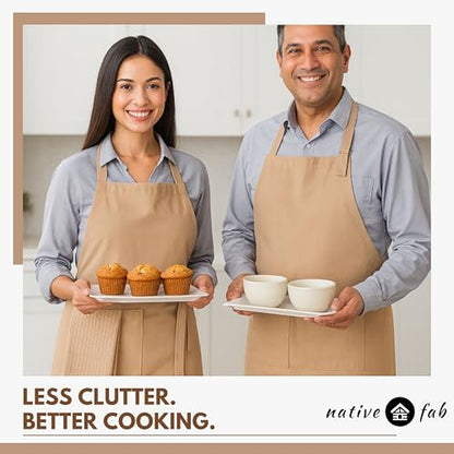 Native Fab Kitchen Apron 2 Pack - 100% Cotton Adjustable, Durable Apron with Pockets, Perfect for Cooking, Baking, Grilling - color: Beige