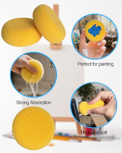 WAFJAMF 4 Pcs 3 Inch Round Painting Sponge Artist Pottery Clay Art Crafts | Synthetic reusable elasticity soft yellow sponges for acrylic watercolor face, ceramics sculpting, leather care & shoes - size: 4 Pcs