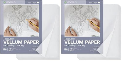 Translucent Vellum Paper 8.5 x 11, Goefun 100 Sheets Vellum Tracing Paper Printable for Invitations, Card Overlays, Belly Bands, DIYs, Sketching, Drawing (Pack of 2) - size: 8.5x11-100pcs (Pack of 2)