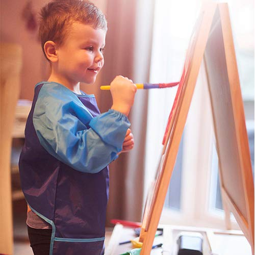 Kids Art Smocks 4 Pack Painting Apron Waterproof Artist Smock with Long Sleeve and 3 Pockets for Age 3-8 Years - color: Red+blue+ Yellow+pink